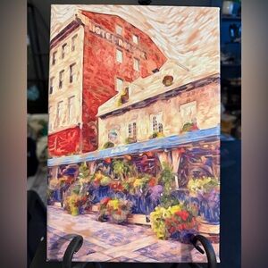 Original Vibrant Red and Blue Cityscape canvas print